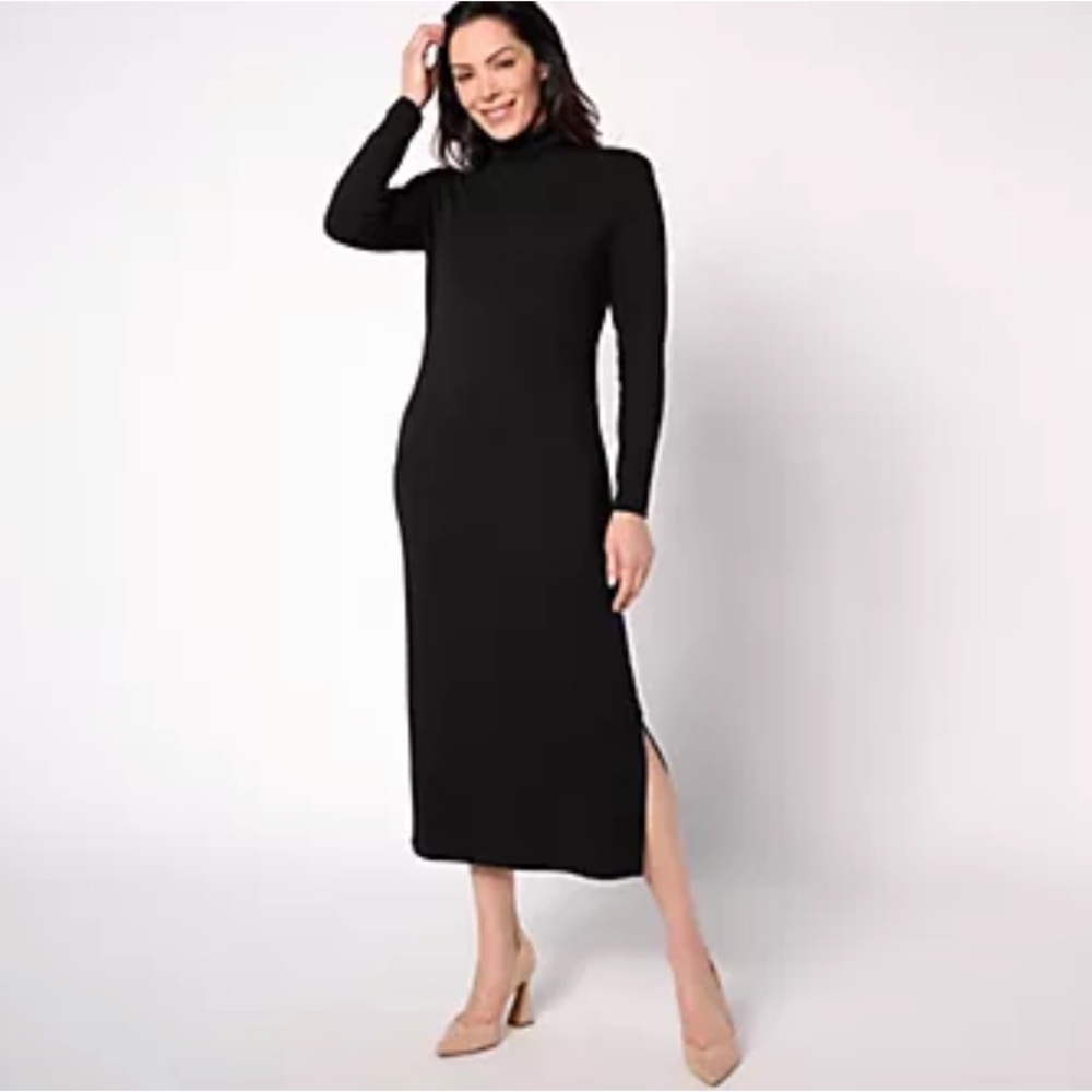 Women with Control NWT Petite Jersey Tummy Control Midi Dress 2XP Black Office